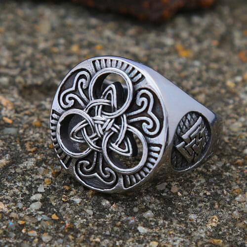 Vintage Viking Odin Celtics Knot Trinity Ring Men Nordic Stainless Steel Viking Valknut Ring Fashion Knight Amulet Jewelry Gift