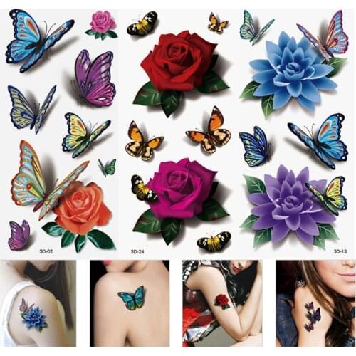 Temporary Flower Tattoo Sticker For Women Body Art Painting 3D Rose Flower Feather Realistic Pattern Tattoo Temporary Stickers