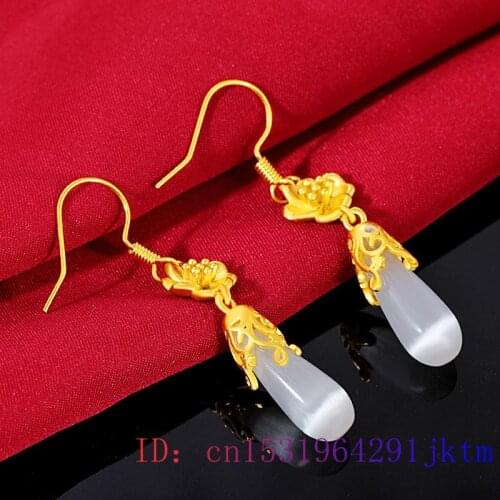 Jade Water drop Earring 925 Silver Gifts Women Zircon Chalcedony Amulet Natural Crystal Green Fashion Jewelry Gemstone