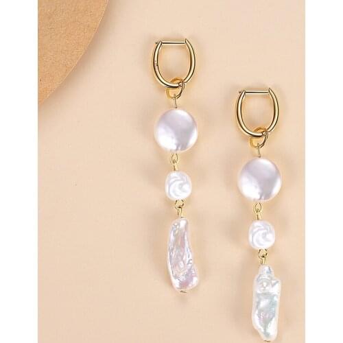 ELESHE 925 Sterling Silver Pearl Gold Plated Hoop Earrings Female Long Dangle Earrrings for Women Elegant Jewelry Wholesale