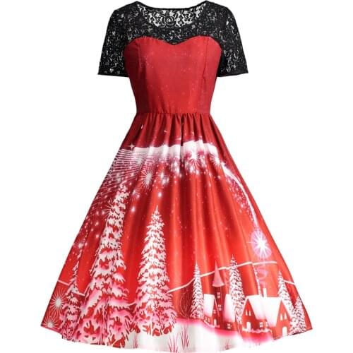 Wipalo Trendy Brand Plus Size Merry Christmas Party Lace Panel Vintage Dress Masquerade Oversized Big Size Women Winter Dresses