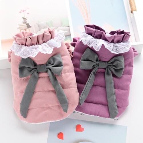 Winter Dog Coat Cute Bowknot Lace Dog Clothes Doggie Puppy Apparel Yorkshire Terrier Pomeranian Poodle Pet Clothing Outfit XL