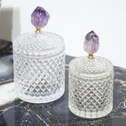 1pcs Natural Amethyst Candy Jar Stones Snacks Nut Storage Box Crystal Jars Home Decor