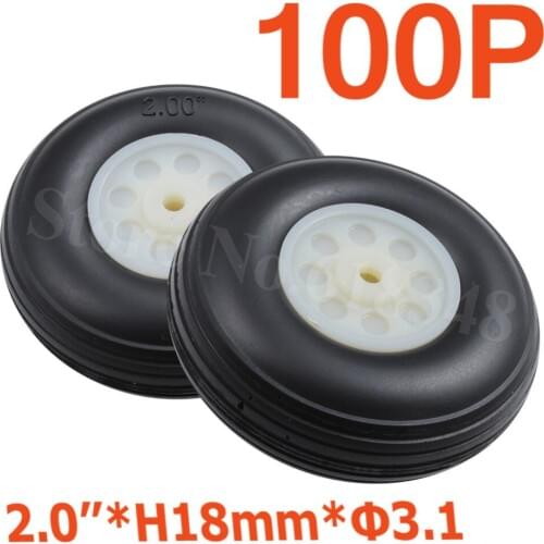 100pcs /Lot 2.0" inch 50mm Rubber Tail Wheel Nylon Hub Thickness:18mm Axle hole: 3.1mm RC Airplane Parts Remote Control