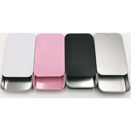 Lot of 20pcs 8*5*1.5cm Sliding Rectangular Tins Silver Black White Salve Lip Balm Box Jar Container Candy Gift Pot Slide Top