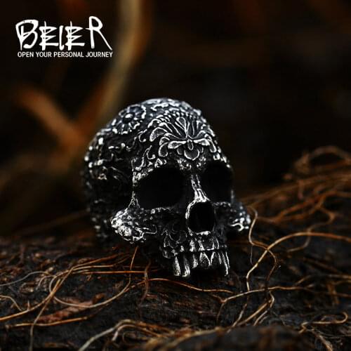 BEIER new store 316L Stainless Steel Skull ring top quality products Mans Vampire Fashion Rock Punk Jewelry BR8-149