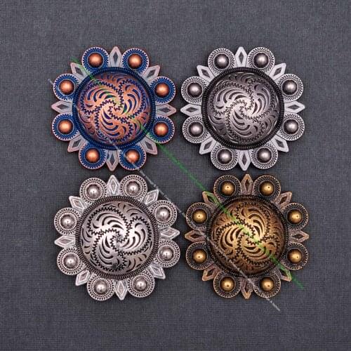 4 Colors 43MM Flower Berry Leathercraft Western Horse Saddle Tack Bridle Headstall Breast Collar Belt Concho Screwback