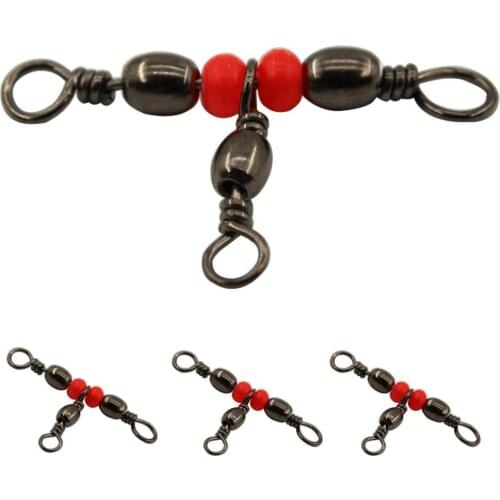 50pcs 20-100 lbs 3 Way Fishing Swivel Brass Barrel Triple Swivel Cross Line Fishing Tackle Line Connectors Equipment With Beads