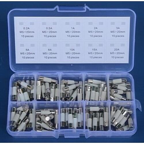 5x20mm Quick Blow Ceramic Fuse Assorted Kit Ceramic Tube Fuse 100pcs
