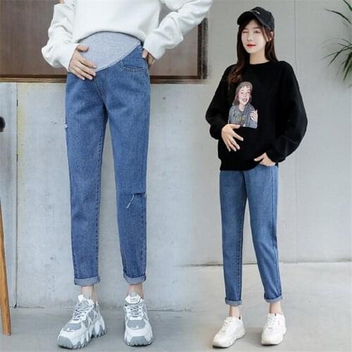 812# Maternity pants Spring Autumn Maternity Jeans Belly Support Pants Stretch Elastic Waist Maternity Trousers