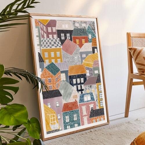 Nordic Abstract Wall Art Poster Scandinavian Colorful House Life Quotes Canvas Painting Wall Pictures for Living Room Home Decor