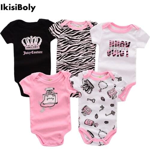 Newborn Baby Girls Bodysuits Romper 5-Pack Infant Cotton Short Sleeve Fashion Clothes Girl Print Suit Toddlers Babies 3-12M New