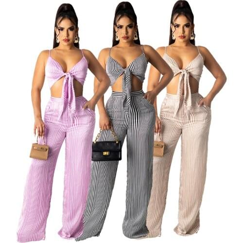 Bohemian Hot Selling Hot Style Characteristic Summer Classic New Slim Version Of Striped Digital Print Casual Pants Set HN034