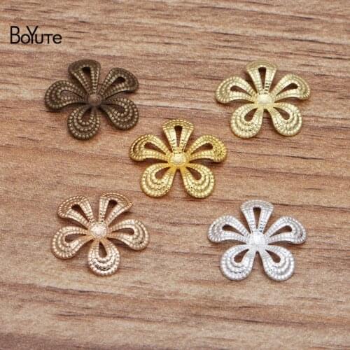 BoYuTe (200 Pieces/Lot) 15MM Metal Brass Stamping Flower Materials Diy Hand Made Jewelry Findings Components