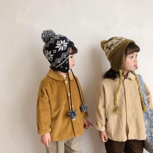 Childrens Corduroy Coat Girl 2021 New Spring and Autumn Clothing Little Boy Doll Collar Baby Korean Cardigan