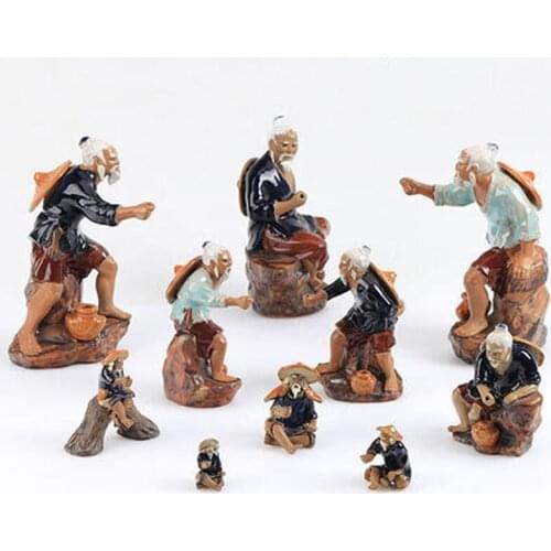Home Decoration Crafts Figurines Miniatures Ceramics Vintage Chinese Fisherman Figures Accessories Aquarium Fishbowl Decorate