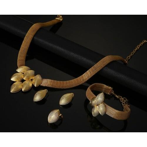 Ethiopian TrendyNecklace Earrings Bracelet Ring African Dubai Luxury Trendy Women Wedding Jewelry Set