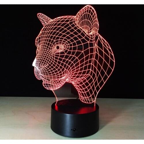 Leopard Tiger Head 3D LED Night Light Action Figure 7 Colors Touch Table Decoration Light Optical Illusion Model
