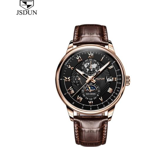 JSDUN Men Mechanical wristwatches Moon Phase Automatic Luxury Mens Watches Fashion Casual Business Man Watch Gift Sport Clock