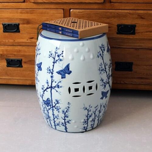 Jingdezhen Ceramic stool Blue And White Porcelain Hand-painted Butterfly Antique Seating stool New Chinese Home Decor stool