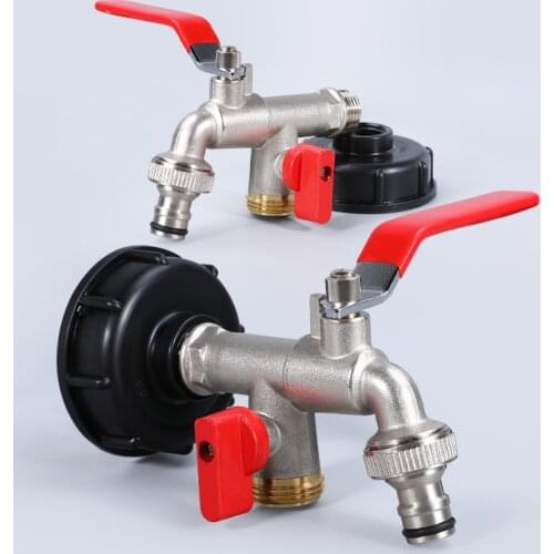 IBC Tank Cap Faucet with Brass Tap 1/2" Double Tap Outlet Fitting Home Garden Water Connector Adapter Coarse Thread