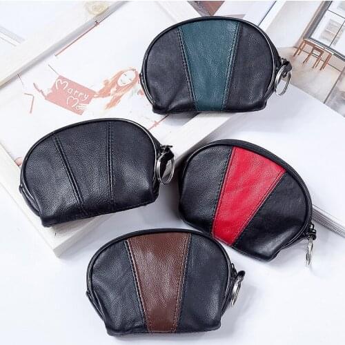 Coin Purse Men And Women Leather Wallet Spot Short Sheepskin Key Bag Zipper Coin Bag Spell Leather