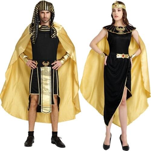 Adult Men women gold Egypt Egyptian Pharaoh Cleopatra Costume Halloween Party Masquerade Clothing Cosplay Egypt queen clothes
