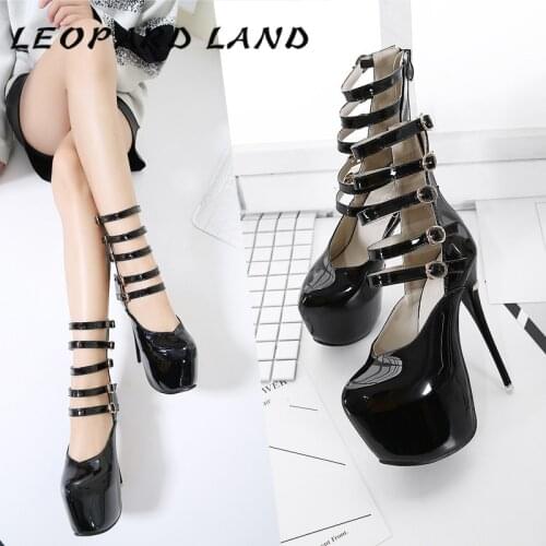 LEOPARD LAND 2021 Sexy Nightclub Super High Heel Womens Shoes Shallow Mouth Waterproof Platform Belt Buckle Single Shoes CWF