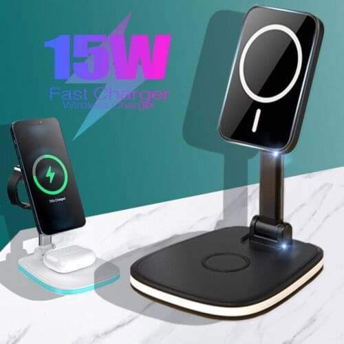 3 in 1 Magnetic Wireless Charger 15W Fast Charging Foldable Charge Base For iPhone 11 12 Pro Max For Apple Airpods Watch 6 5 4