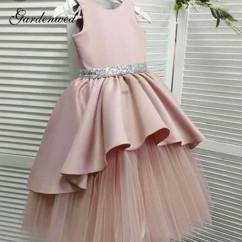 Gardenwed 2020 A-Line Cute Flower Girl Dresses Pearls Beading Shoulder Layers Evening Dress Kid Sequin Sashes Ball Gown Vestidos