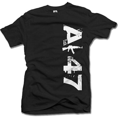 Fashion New Top Tees Tshirts AK-47 Vertical Fashion Gun T-Shirt Black Men Tee T Shirt