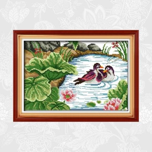 Mandarin duck in the lotus pond Cross Stitch kit Sale Aida Embroidery Needlework Set DIY Handmade Accessories Crafts