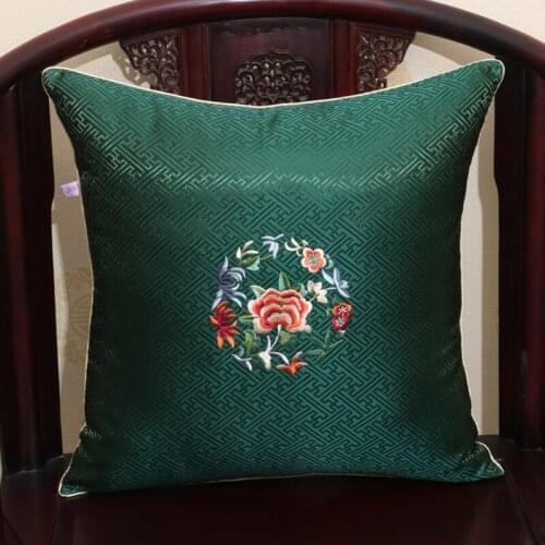 Embroidery Floral Flower Pillow Solid Red Blue Cushion Cover Luxury Satin PillowCases Home Decor Decoration