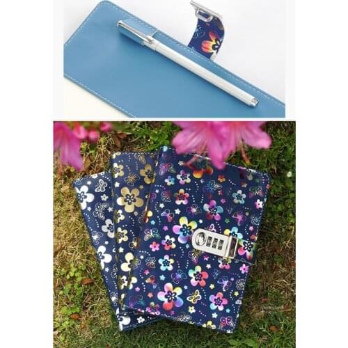 Creative Password Lock Diary Leather Journal with Combination Lock Digital Password Notebook,Flower Password Code Diary