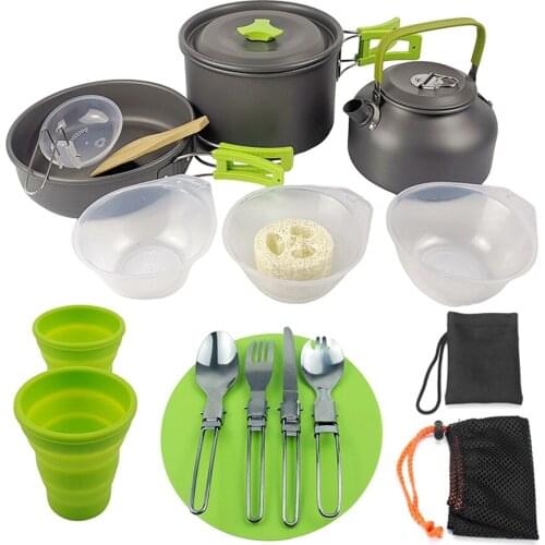 Portable Ultra-Light Camping Cookware Outdoor Tableware Camping Pan Kettle Set Hiking Folding Picnic Tools for 2-3 Persons