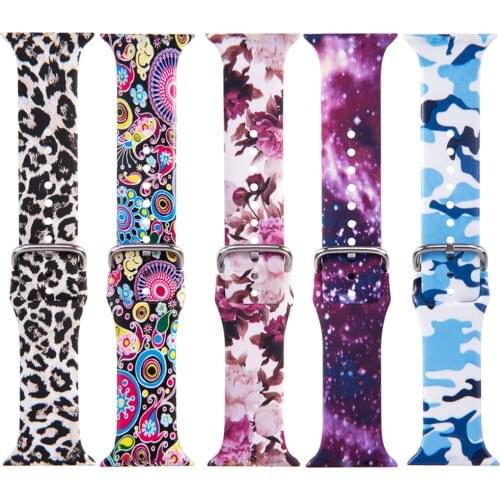 Printing Watchband for Apple Watch iWatch Series 5 4 3 2 1 Band 38mm 40mm 42mm 44mm Floral Flower Silicone TPU Bracelet Strap