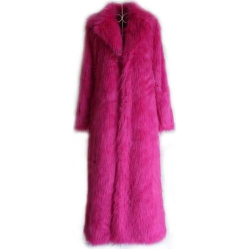 Faux Fox Fur Coat Women 2019 Autumn Winter Lengthen Fur Jacket Female Plus size Fashion Extra long Fox fur Coats Slim Women 2409