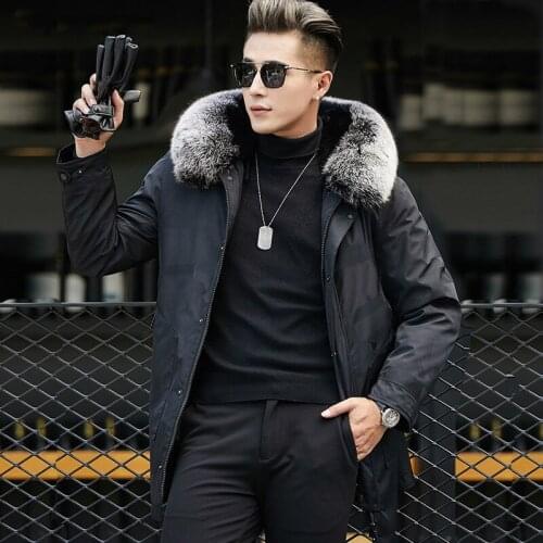 Real Fur Coat Natural Mink Fur Liner Fox Fur Collar Parka Mink Fur Coat Men Streetwear Warm Parkas Plus Size Jackets YY611