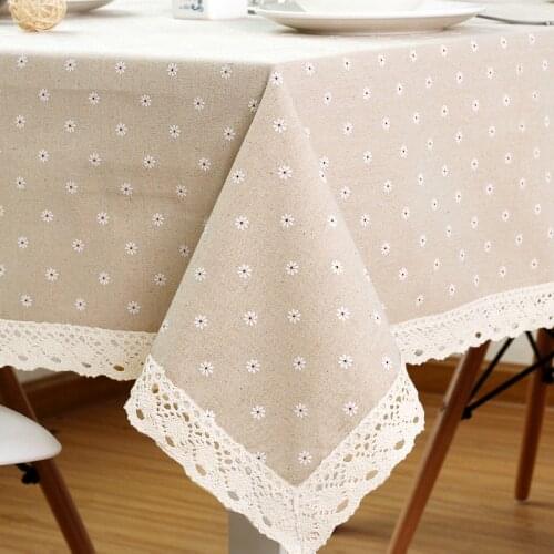 Daisy Flower Pattern Tablecloth Round Hot Sale Linen and Cotton Lace Edge Rectangular Table Cloth Home Hotel Textile