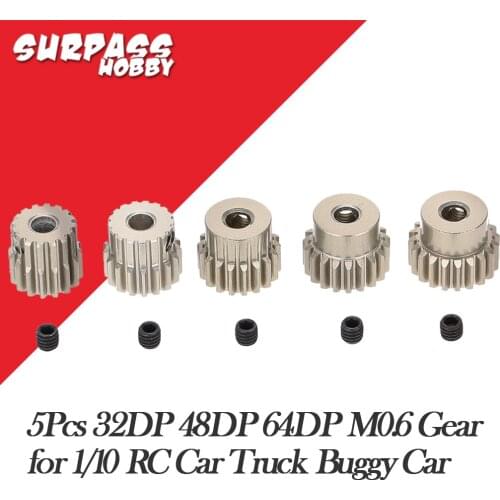 SURPASS HOBBY 5PCS 32DP 48DP 64DP M0.6 3.175mm Metal Aluminium Pinion Motor Gear Set 12T-50T for 1/10 RC Car Truck Buggy Car