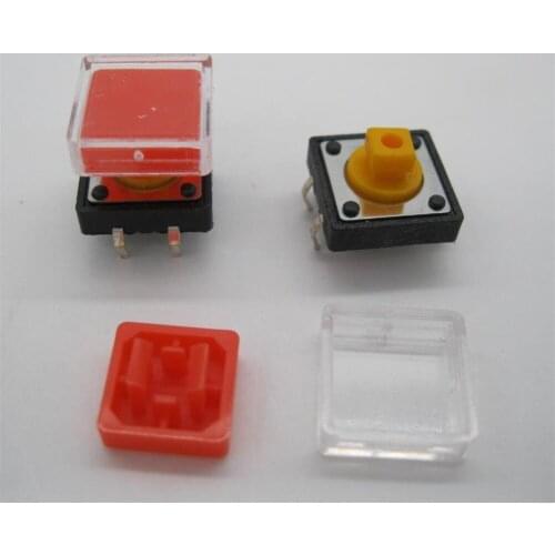 25pcs B3F Tactile Push Button Switch+red color hat 25pcs+transparent cap 25pcs Momentary Tact Touch Micro switch 12x12x7.3mm