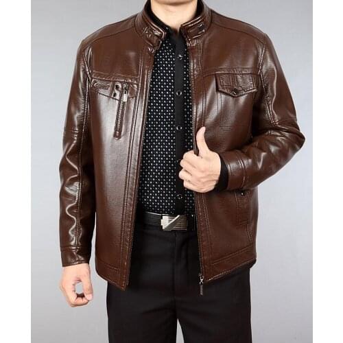 Stand collar thicken man pu leather jacket men casual leather jackets male clothing mens faux leather jackets autumn winter