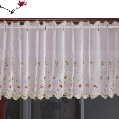 Embroidered Floral Short Curtains For Kitchen Valance Pelmet Voile Curtains for Living Room Bedroom Door Window Blinds