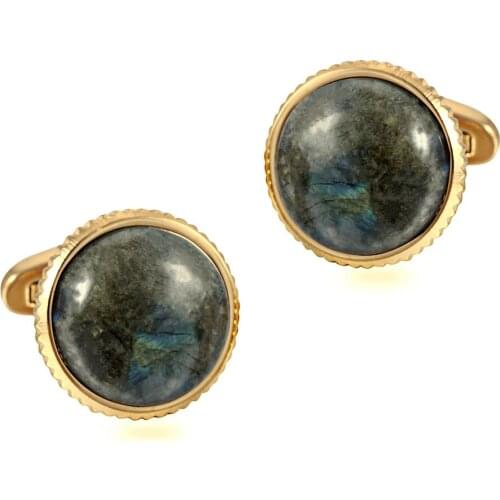Natural lightning flash stone Casting Serrated stainless steel 316L 18K Gold Plating cufflinks for Tuxedo Business Formal Shirt