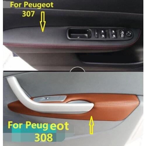 For Peugeot 307 (2004-2013) Peugeot 308 /308sw (2009-2014) Microfiber Leather Car Door Armrest Panel Protective Cover 4Pcs/SET