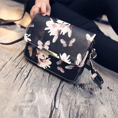 Women Shoulder Bag Hot Floral Leather Black White Messenger Women Bag Fashion Handbag Girls Clutch Shoulder Bags Bolsa Feminina
