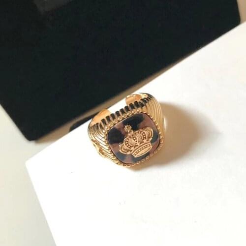 Hot Brand Fashion Copper Jewelry For Women Crown Design Stone Rings Geometric Rings Party Jewelry Fashion Light Gold Color Rings