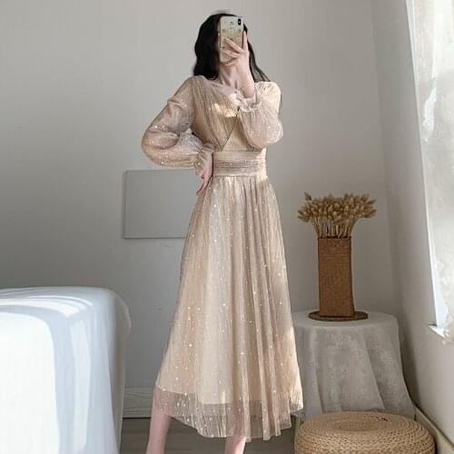 2021 Autumn New Sweet Lovely Gentle Elegant Slim Waist Temperament Slim French Design Dress Fairy Dress