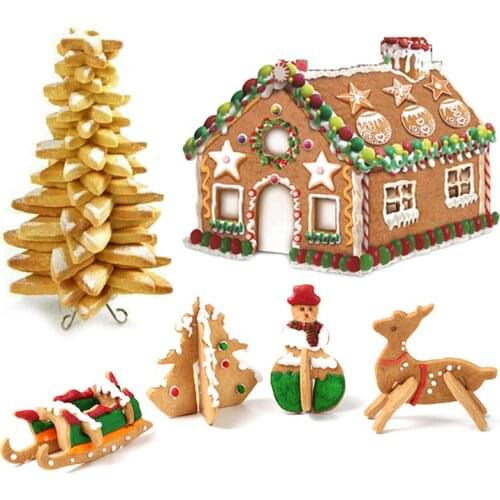10pcs Silver Stainless Steel 3D Gingerbread House Cookie Mould Stainless Steel Cookie Cutter Set DIY Biscuit Mold Pastry