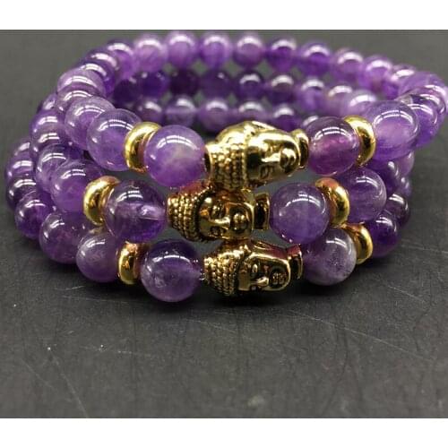 2018 Fashion jewelry purple Natural stone gold buddha beads bracelet men elastic rope chain bracelet for women Pulseras mujer